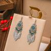 Vintage Bohemian Drop Dangle Earrings For Women Geometric Crystal Beads Handmade Leaf Tassel Ethnic Boho Beach Holiday Zircon
