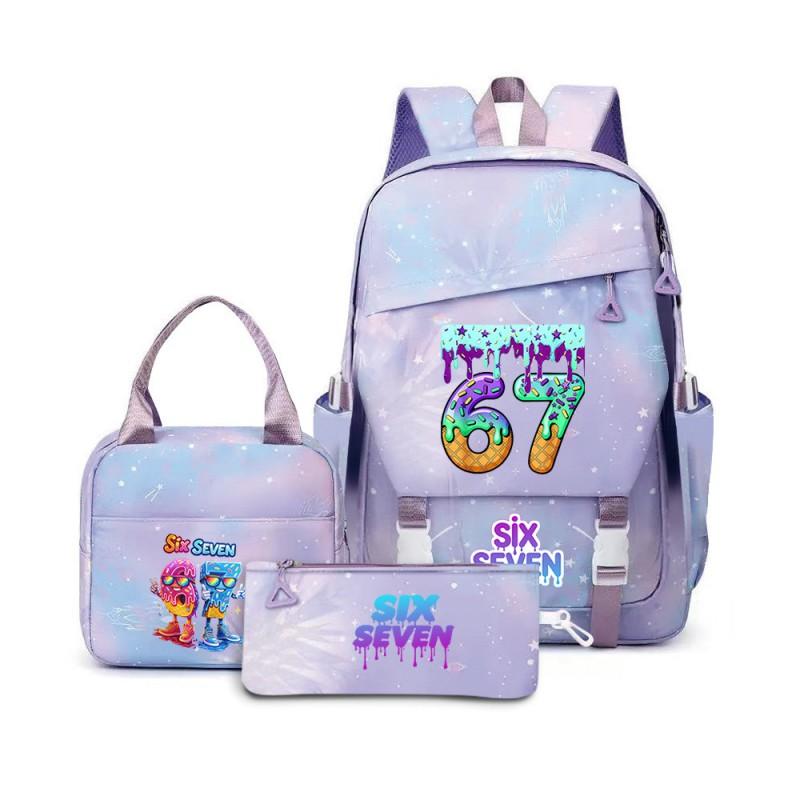 Kids Cartoon Print School Backpack Set Grades 3-4 Waterproof Oxford Fabric Ergonomic Shoulder Straps 3-Piece Travel Lunch