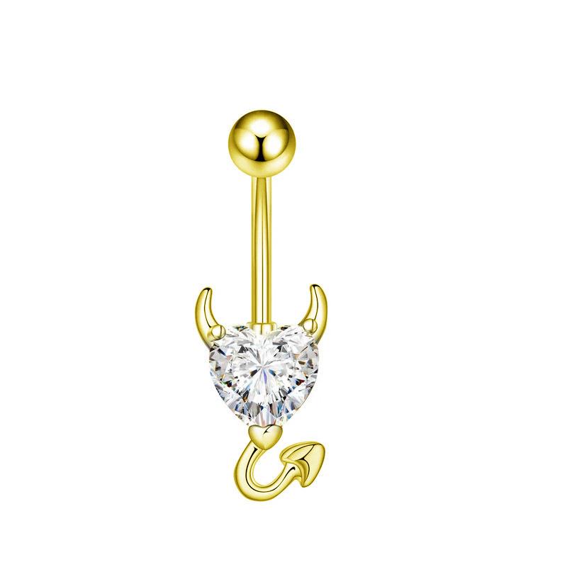 Exotic Butterfly Heart Bow Zircon Inlaid Navel Ring, 316 Stainless Steel, European & American Style