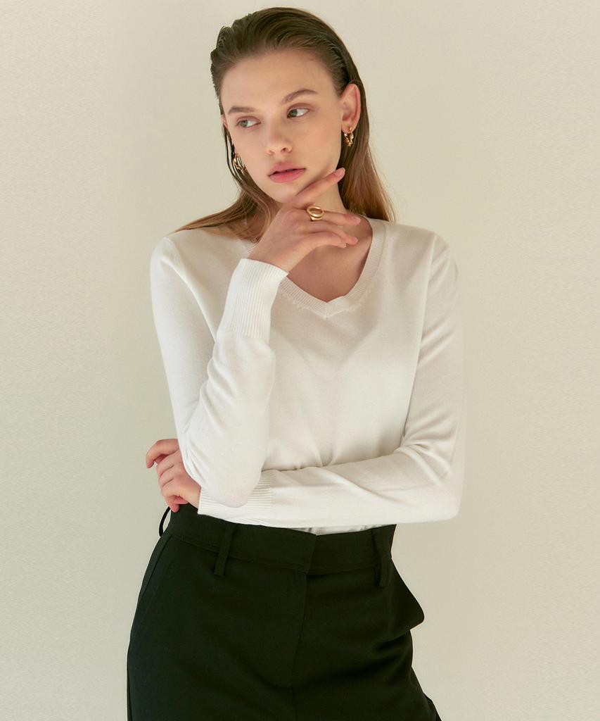 Nigaennikol [Essential] Soft V Neck Knit_Ivory