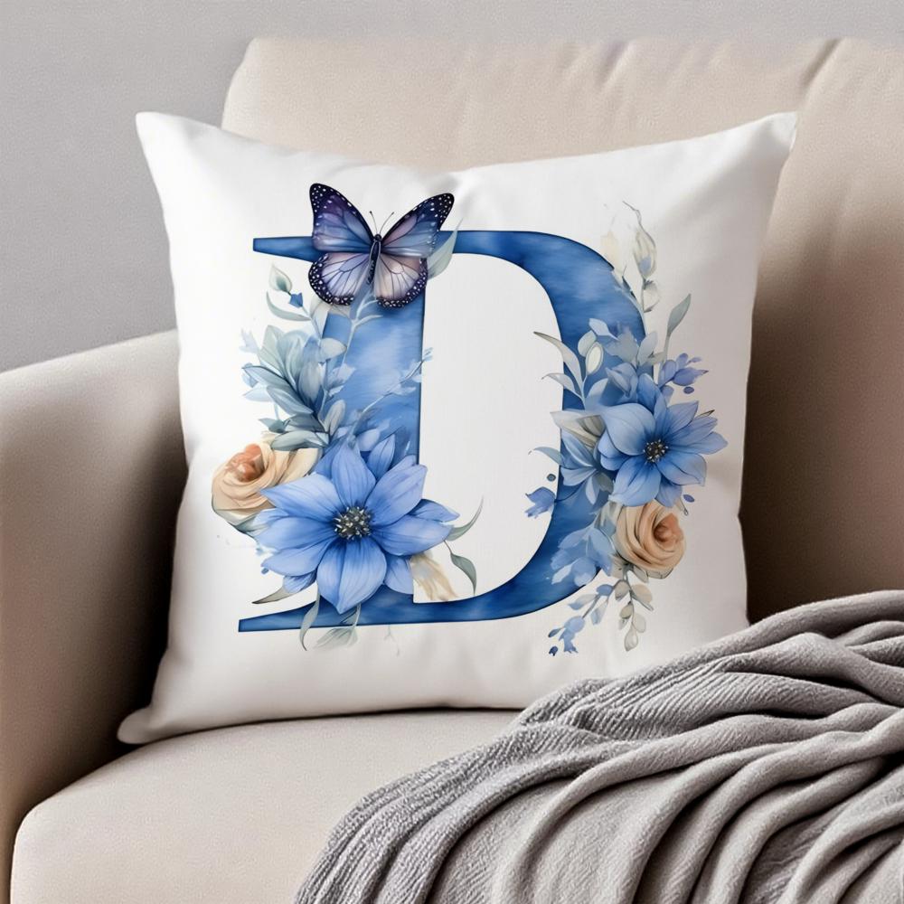 Creative Letters Floral Print Cushion Cover Pillowcase Antidustmite Invisible Zipper Short Plush Sofa Cushion