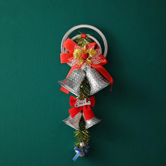 Christmas Bell Plastic Jingle Bells Xmas Tree Hanging Ornament with Bow And Artificial Pine