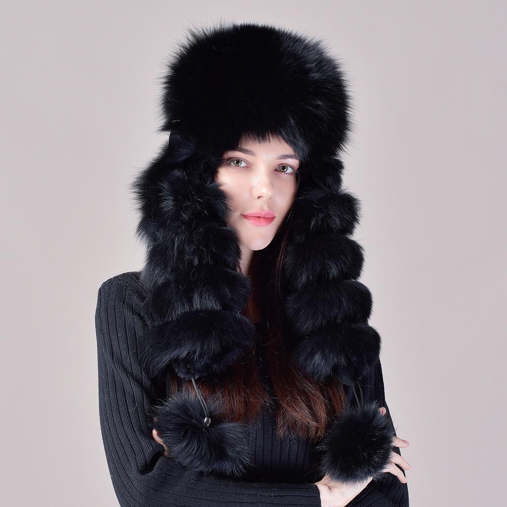 Fox Fur Hat, Korean Version of Women's Fur Hats, Rex Rabbit Hair Hat Top Real Hair Winter Warm Ear Hat