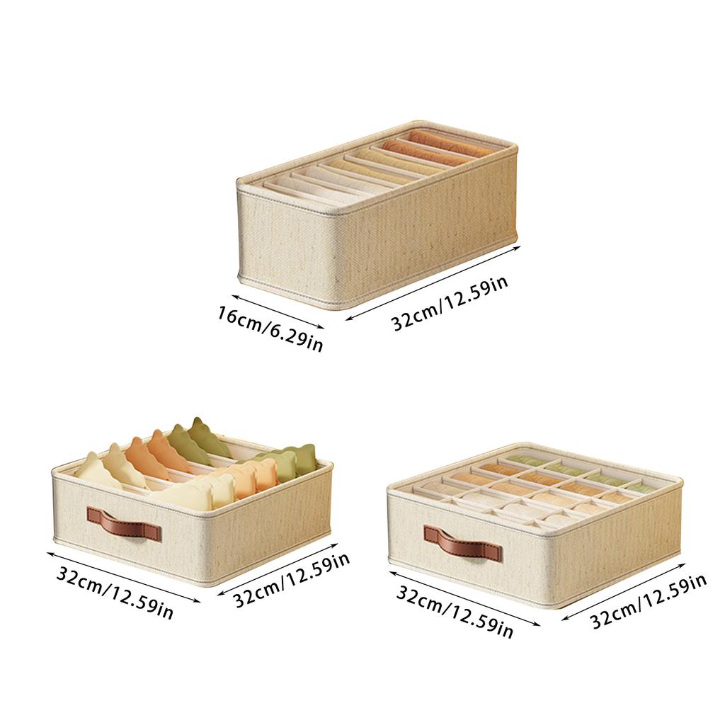 Undergarment Holder Cotton Linen Underwear Organizer for Home and Travel Socks Scarves Storage Container with Dividers