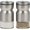 Salt and Pepper Shaker - with adjustable pour holes dispenser lids. Stainless Steel with Glass bottoms 2-Piece Set. (Stainless steel)