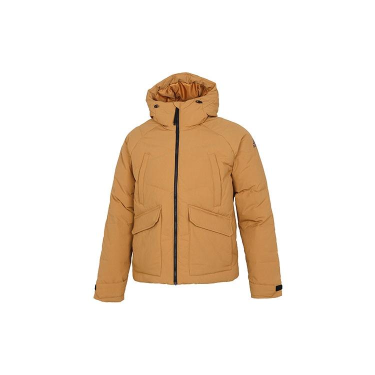 Men s adidas Big Baffle Jkt Casual Sports Zipper Cardigan Hooded Down Jacket Turmeric GQ2506 M