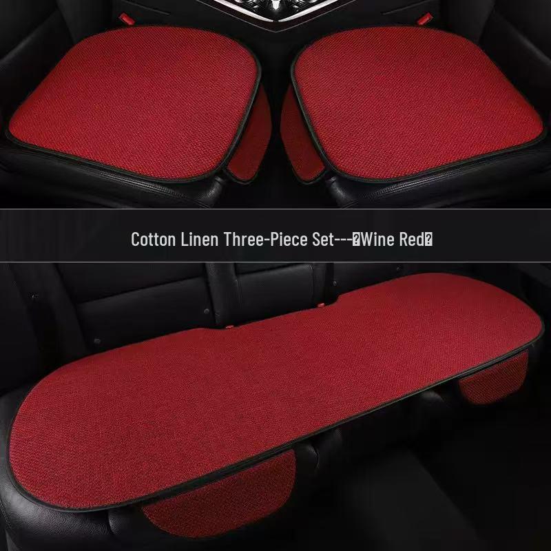 Breathable Non-slip Universal Car Seat Cushion Set, Four Seasons Linen, Three-piece Rear Row Pad
