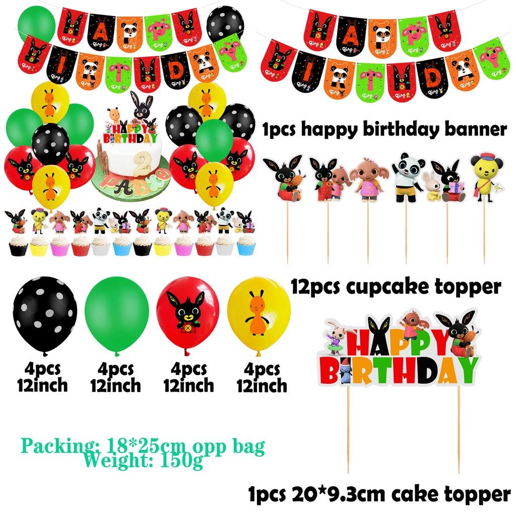 Bing Kids Bunny Birthday Party Supplies Decor Balloon Banner Cupcake Prop Topper