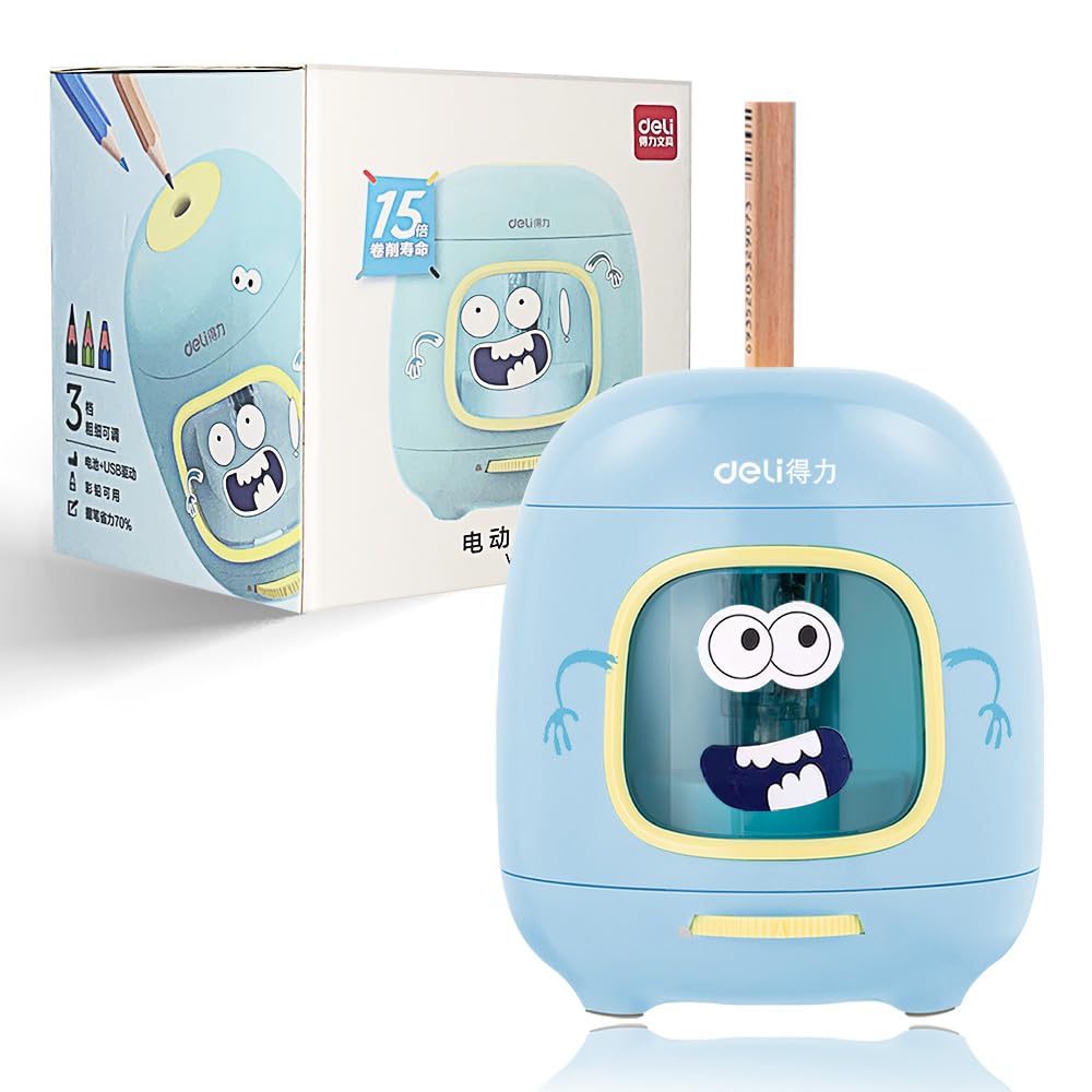 Deli Electric Pencil Sharpens 3 Adjustable 2 Power Options AA Batteries or USB Power No Compatible with Pencils and Colored Long Compact and Easy To