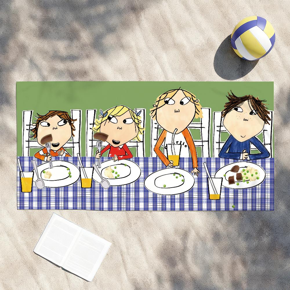 Cartoon C-Charlie and L-Lola Towel Soft Lightweight Anti-Sand Large Beach Towel Quick-Drying Bath Sports Family