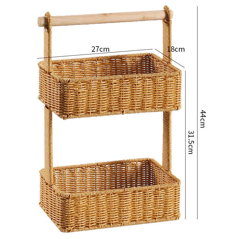 European Style Wooden Handle Two-Tier Fruit Basket