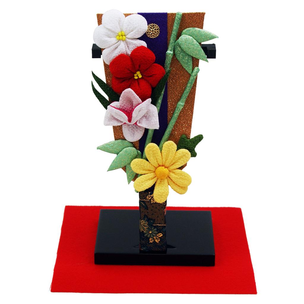 Osaka Choseido Hagoita New Year Chirimen Celebrating the First Day of the New Four Gentlemen Flower with Original Wooden Tag Height 21cm Decoration,