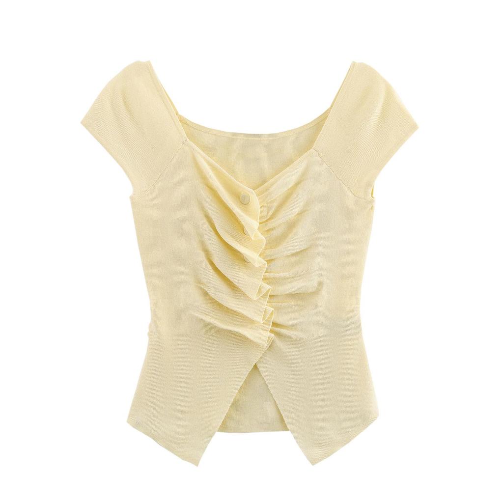 Spring 2025 Women's European & American Fashion Pleated Knit Top