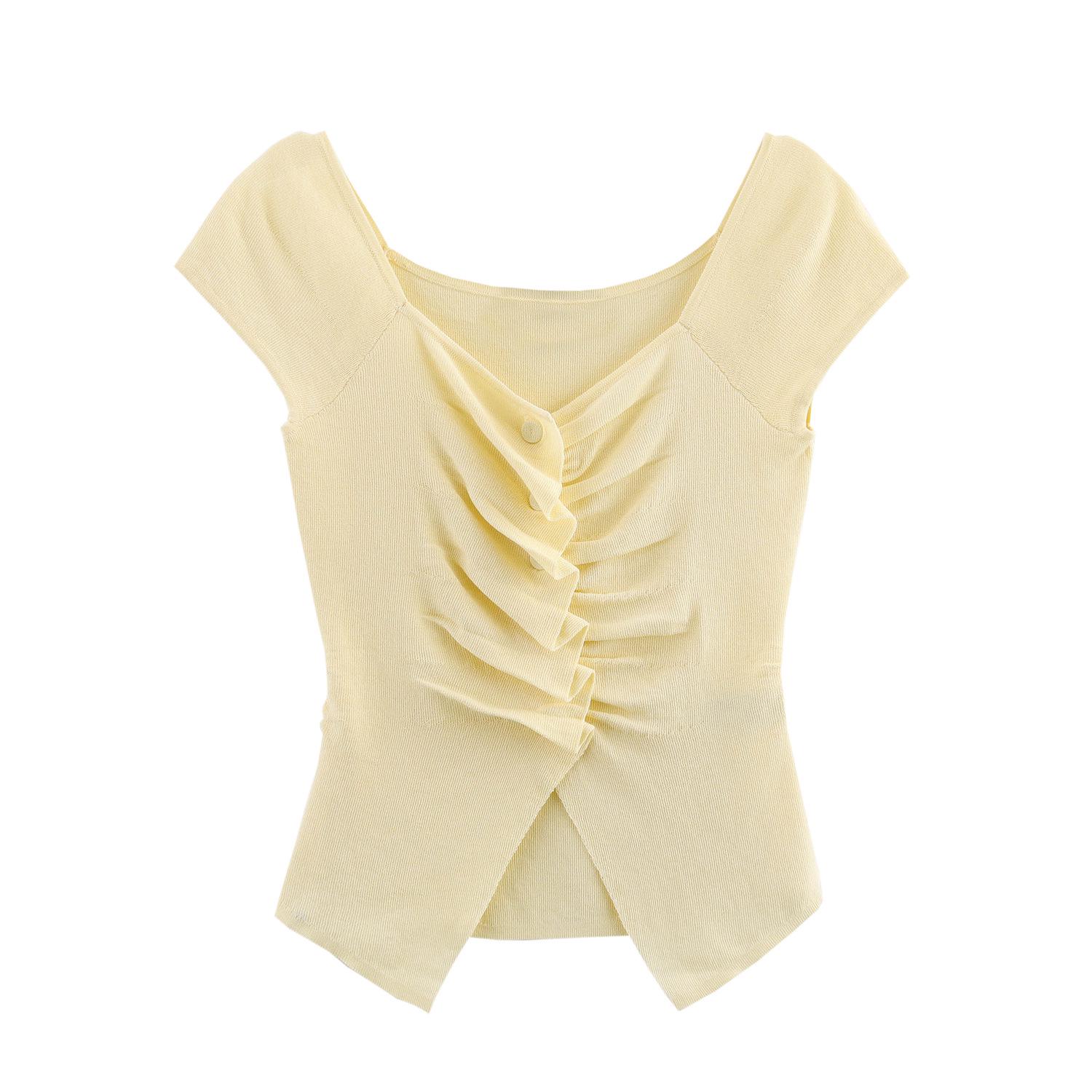 

Весна 2025 Женский Европейский и Американский Модный Плиссированный Трикотажный Топ Small жёлтый