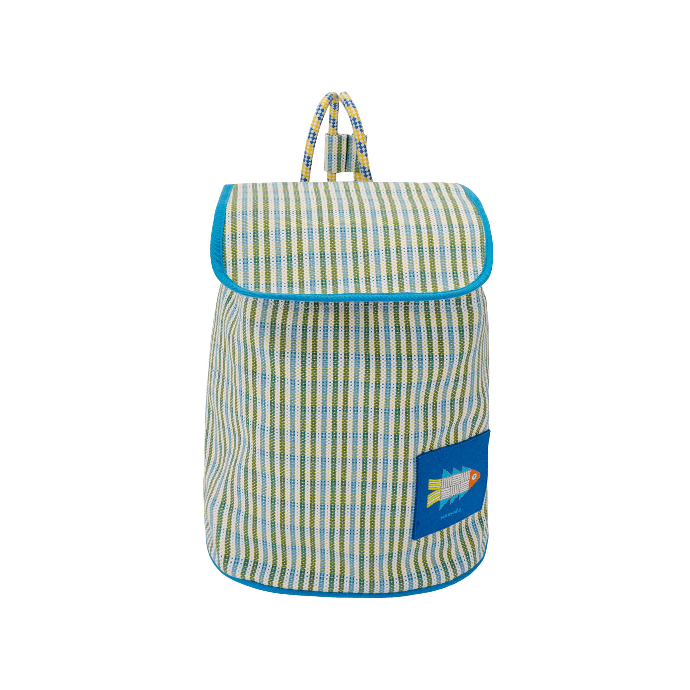 

Hermes 25 Silver Buckle Animal Weaving Embroidery Pattern Cotton Backpack Unisex Backpack Blue H103996M01 Blue