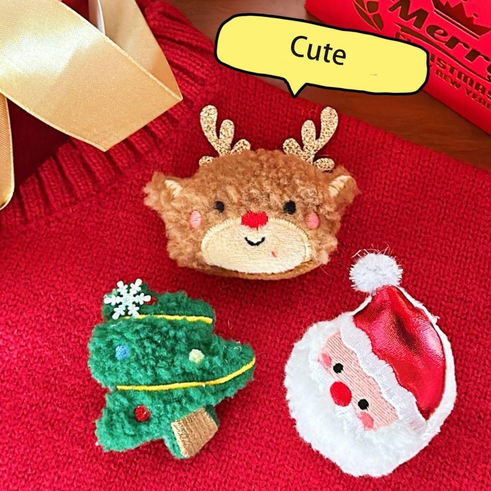 Tree Christmas Plush Brooch Snowman Snowman Plush Pin Handmade Santa Tree Brooch  Christmas Gifts