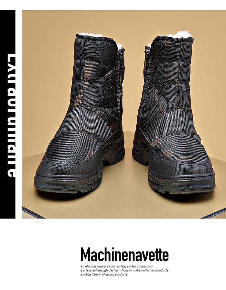 Men's Black High-Top Winter Snow Boots - Thickened, Non-Slip, Warm Cotton, With Zipper