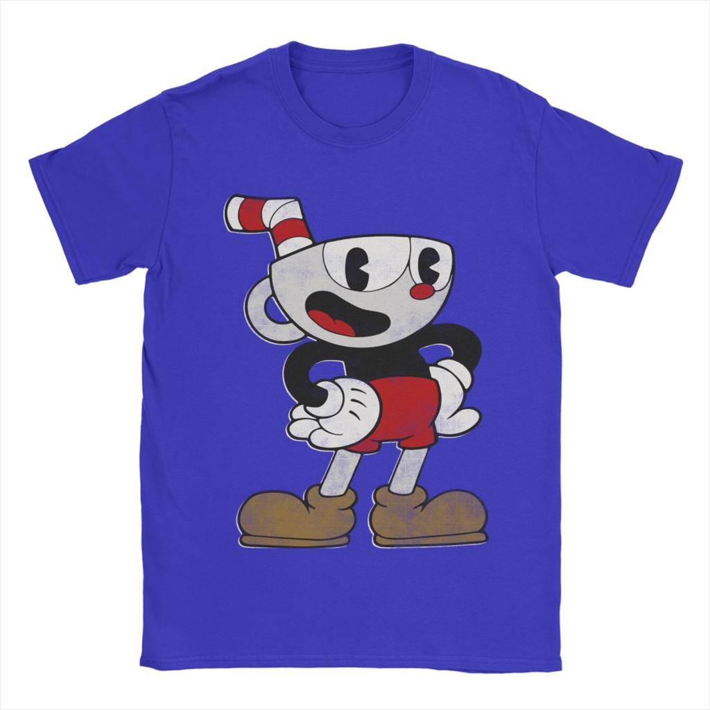 Cuphead T Shirt for Men Pure Cotton Vintage TShirts Crew Neck Tee Shirt Short Sleeve Clothes 4XL 5XL