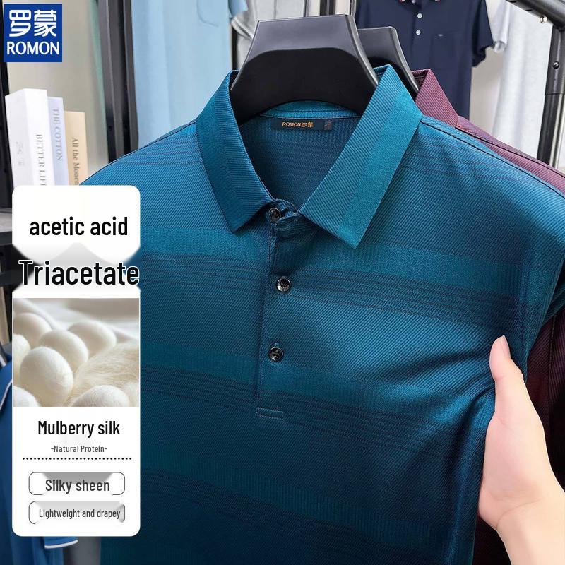 ROMON Men s Premium Acetate Silk Business Polo Shirt 4XL