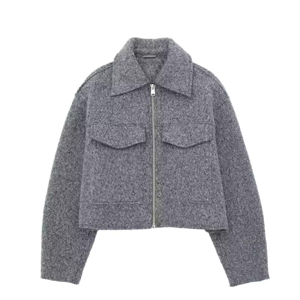 Women's Solid Color Fashionable Soft Woolen Short Jacket Jacket