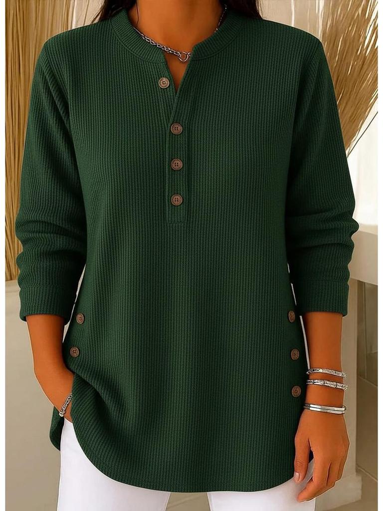European & American 2025 Autumn/Winter V-Neck Button Casual Loose Long Sleeve Women's Top