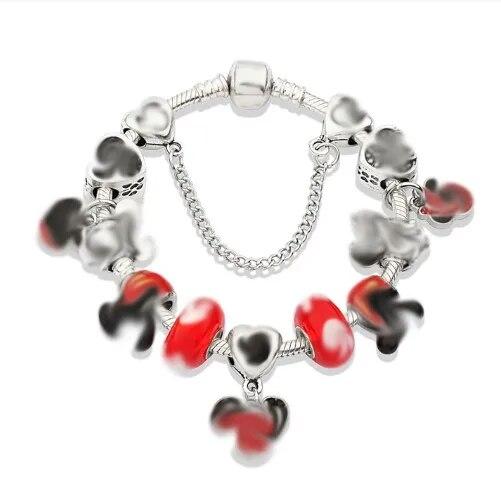 Mode Antik Silber Überzogene Pa Armbänder & Armreifen Kristall Herz Charme Perlen Armband für Frauen DIY Original Schmuck Geschenk