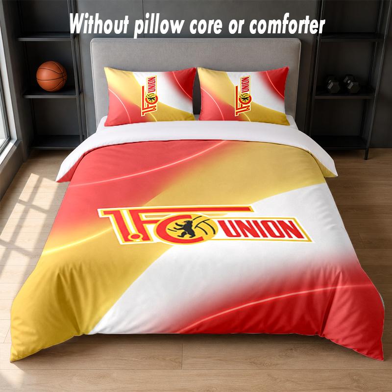 Union Berlin FC Design Bett Bettwäsche-Set 1 Bettbezug + 2 Kissenbezüge Weich Atmungsaktiv Haushalt Bettwäsche