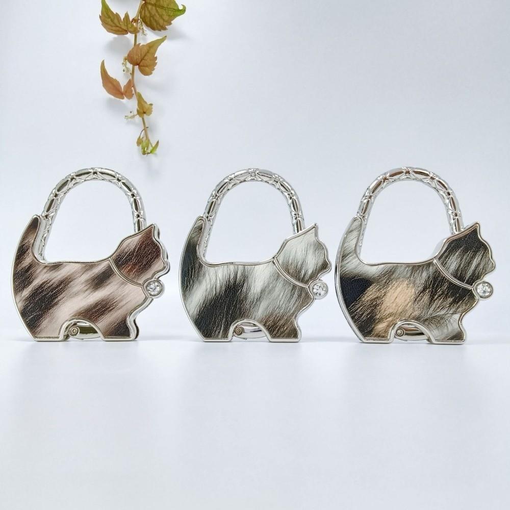Fashion Leopard Print Cat Handbag Hook Portable Creative Table Hanger Durable Foldable Bag Hanger for Table
