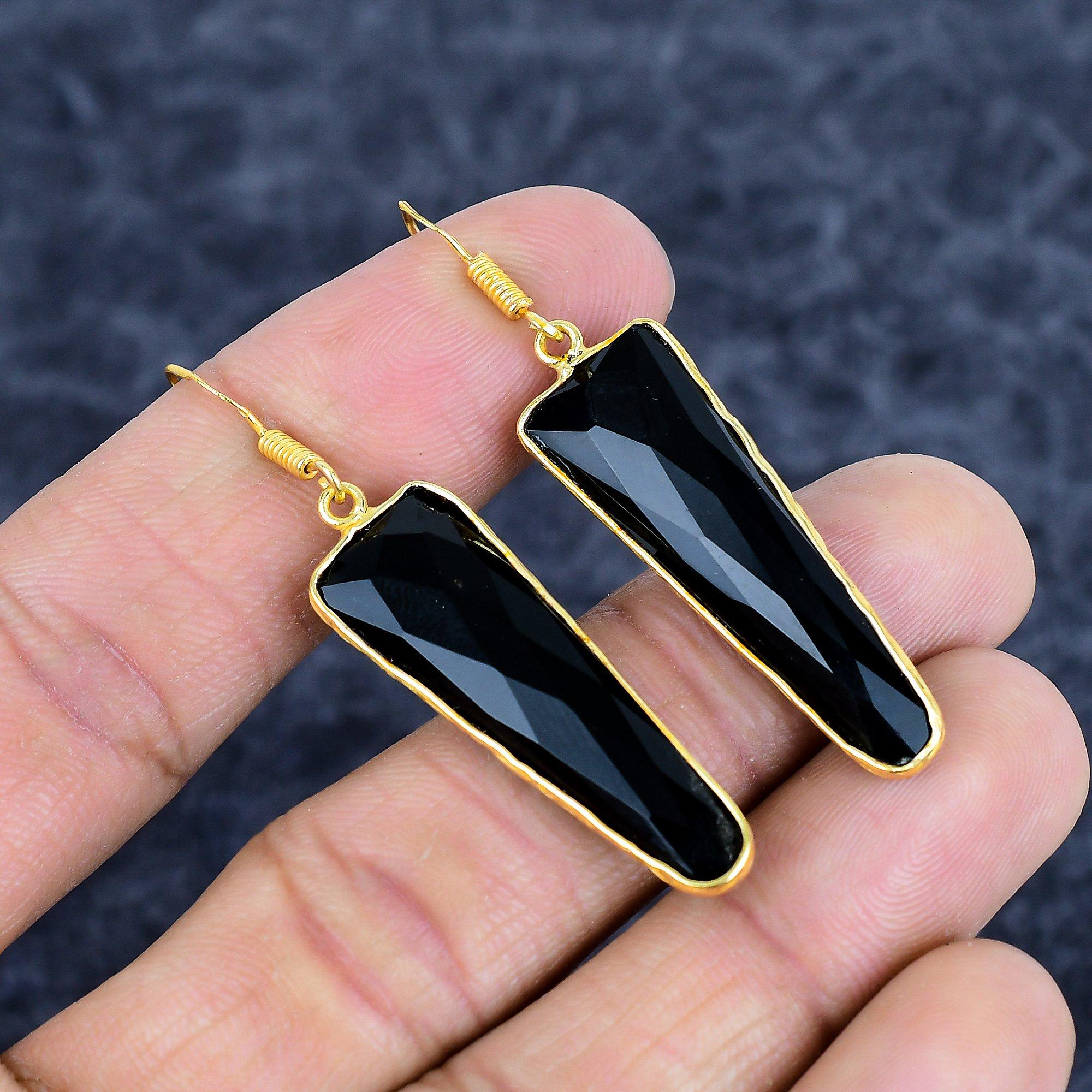 

Black Spinel Gemstone Handmade 925Sterling Silver Jewelry Earring 2.25 M-3169