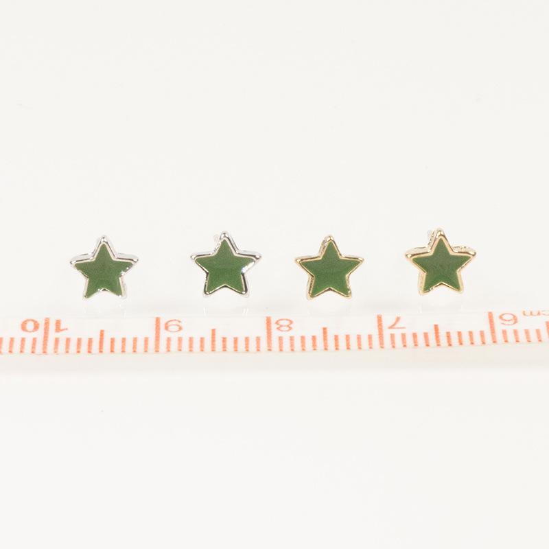 S925 Silver Needle Versatile Cute Lucky Little Star Stud Earrings Mini Pentagram Green Oil Drip Simple Earrings