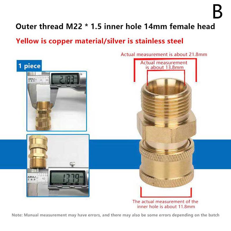 High Pressure Stainless Steel Washer Adapter Set Quick Connect Kit M22 14mm/15mm To 3/8 Inch Metric Fittings