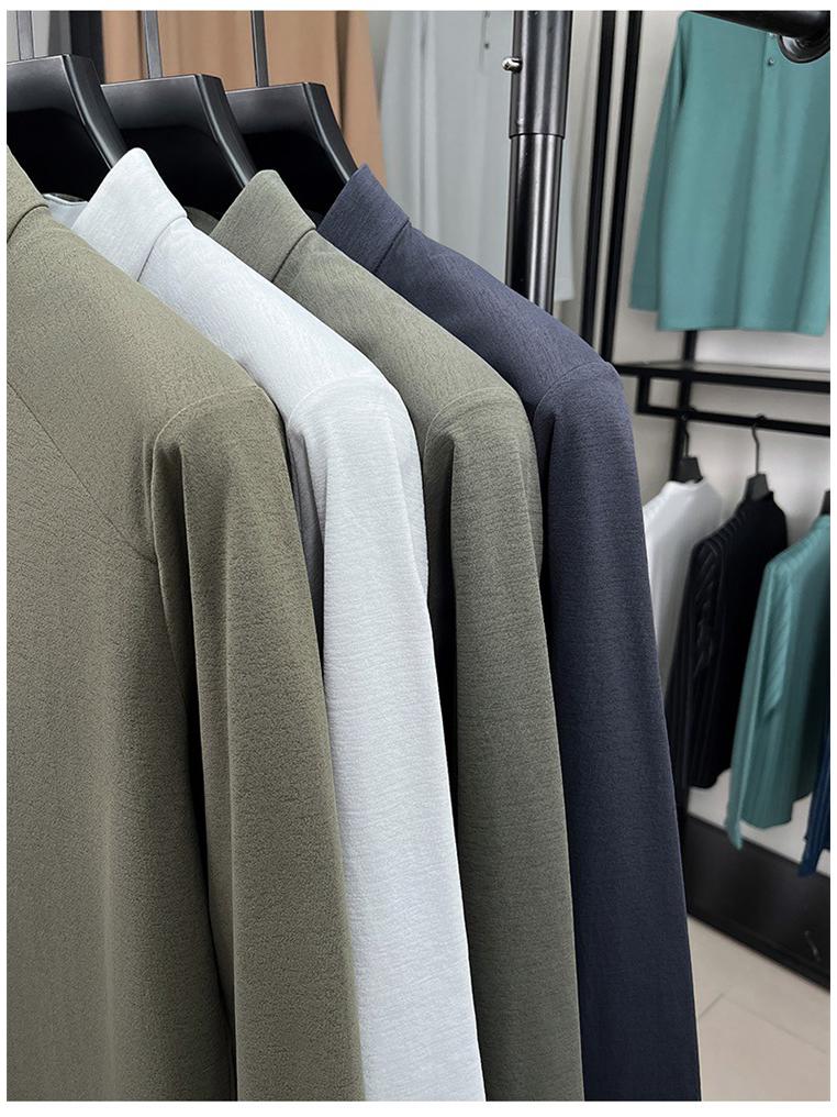 Men's 2025 Solid Color Stand Collar Zipper T-Shirt - Long Sleeve Casual Autumn Pullover