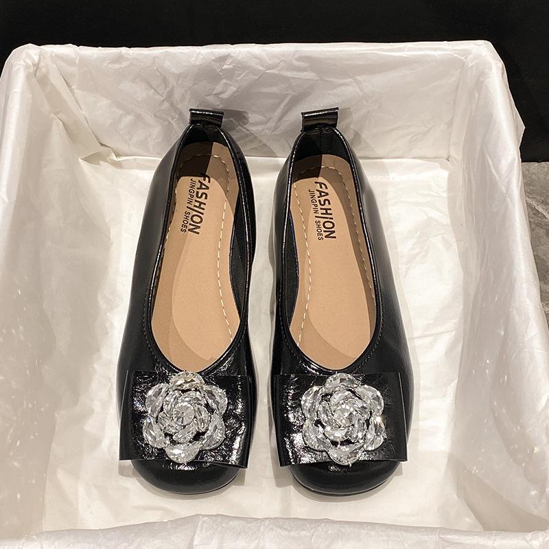 French High-end Square-head Rhinestone Single Shoes for Women's 2025 Spring New Gray Velvet Mary Jane Shoes