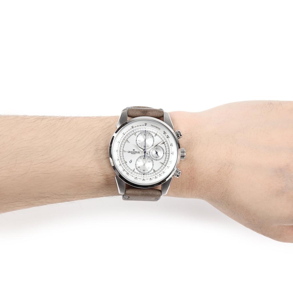 Ceas Grandeur Plus Curea Piele Italiană Seria GRP001W5 Gri [Grandeur Plus] Bărbați