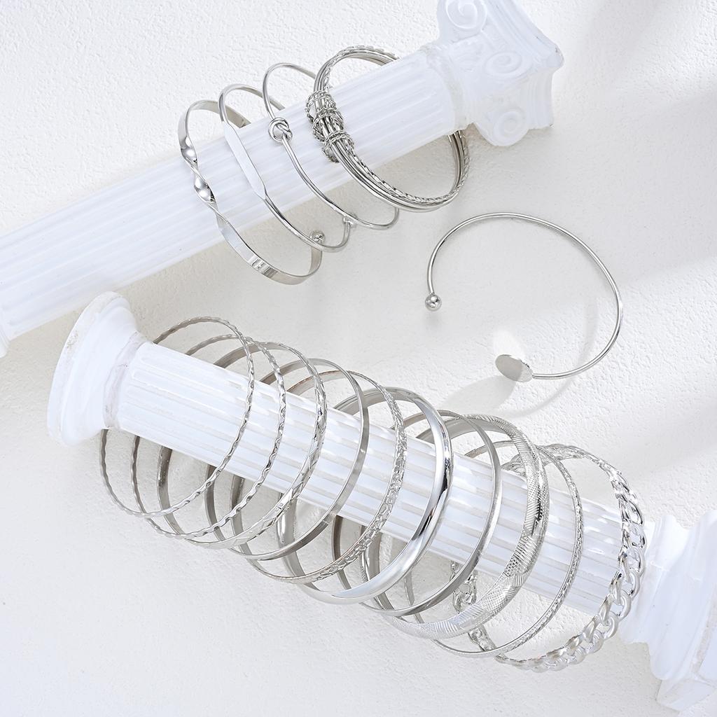 15 Stück/Set Punk Einfache Mehrschichtige Armbänder für Damen Elegant Zart Gedreht Funkelnd Verstellbare Armreifen Schmuck Paar Geschenke