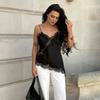 Satin Lace Patchwork Tops Women Camisole 2025 Sexy V Neck Sleeveless Asymmetric Slim Crop Top Camis Embellished Tank Tops Y2K