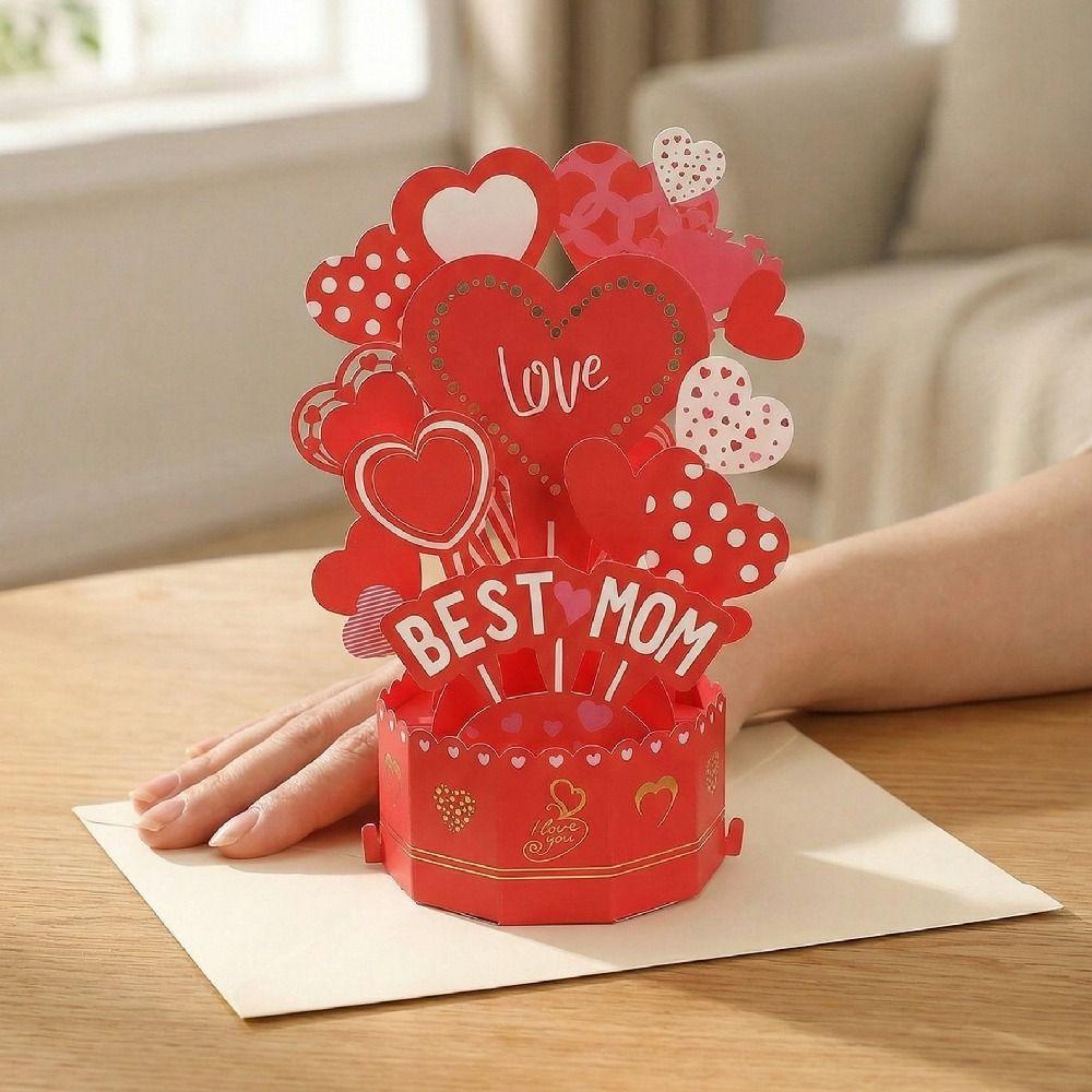 Romantic Mother's Day Greeting Card Blessing Creative 3D Award Cup Greeting Cards with Envelope Paper Sculpture Thank You Card