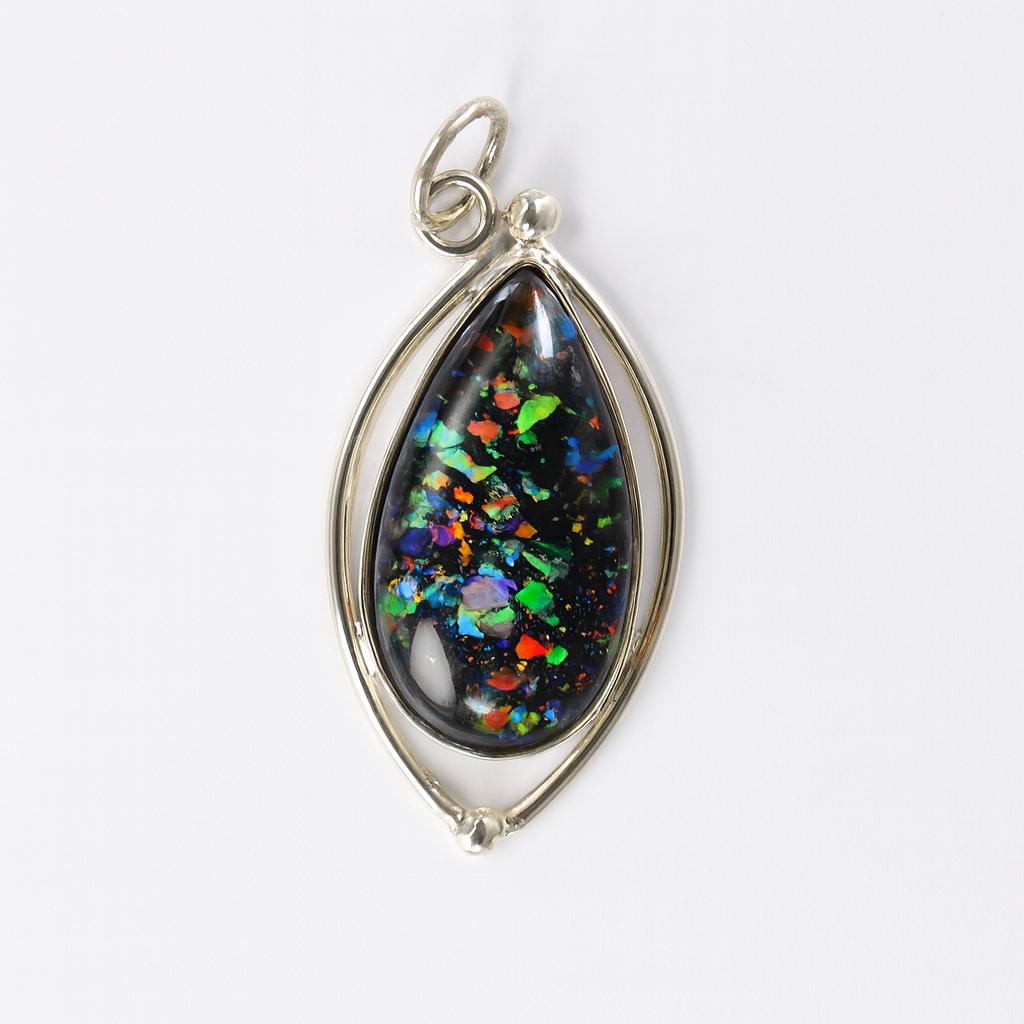 Natural Opal Pendant 23 ct Multi-Color Pear 925 Sterling Silver October Birthday Birthstone