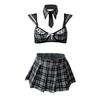 Sex underwear sexy hollow pure desire three-point temptation plaid student uniform suit -