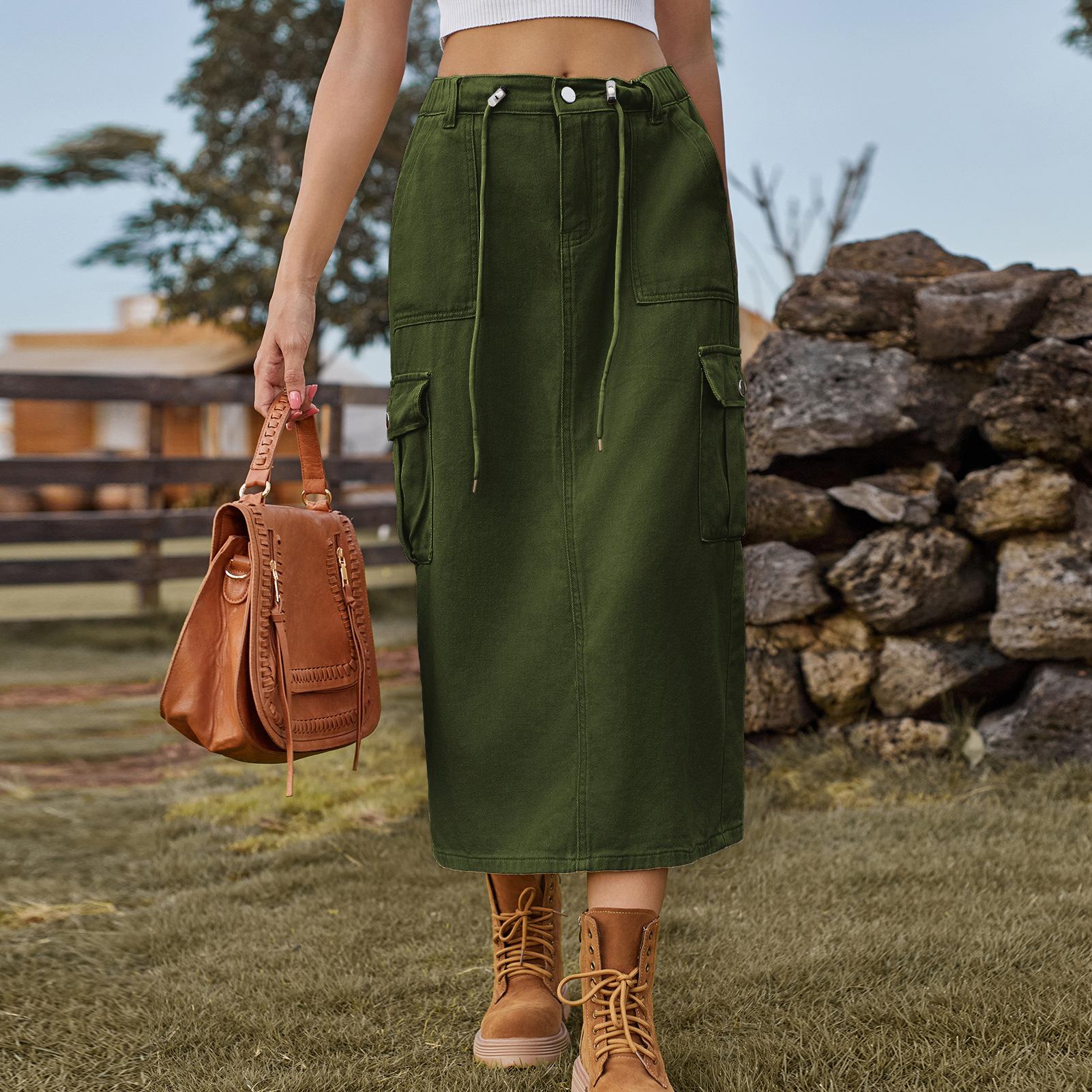 

Повседневная джинсовая юбка карго со шнуровкой XL зелёный