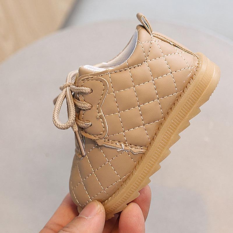 Spring/Autumn Lace-Up Single Shoes for Boys and Girls 0-1-2 Years Old, Soft-Soled Walking Shoes, Cartoon Leather Shoes.