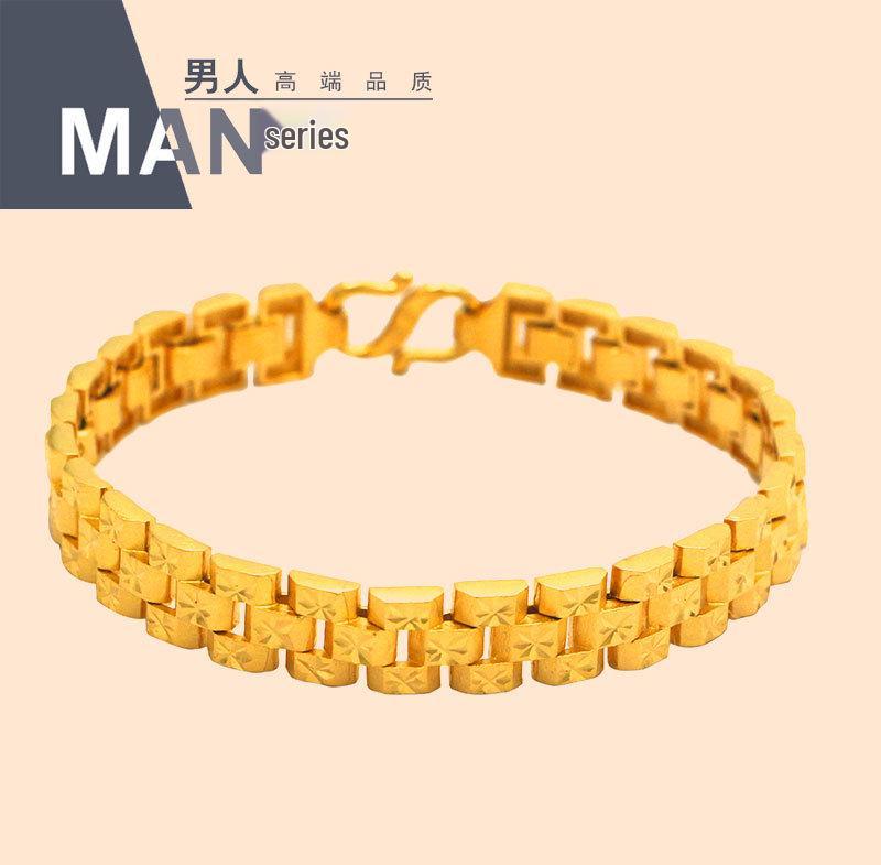 Náramek s tankovým řetízkem z evropských mincí pozlacený 24K zlatem - Unisex módní šperk, Imitace pískového zlata.