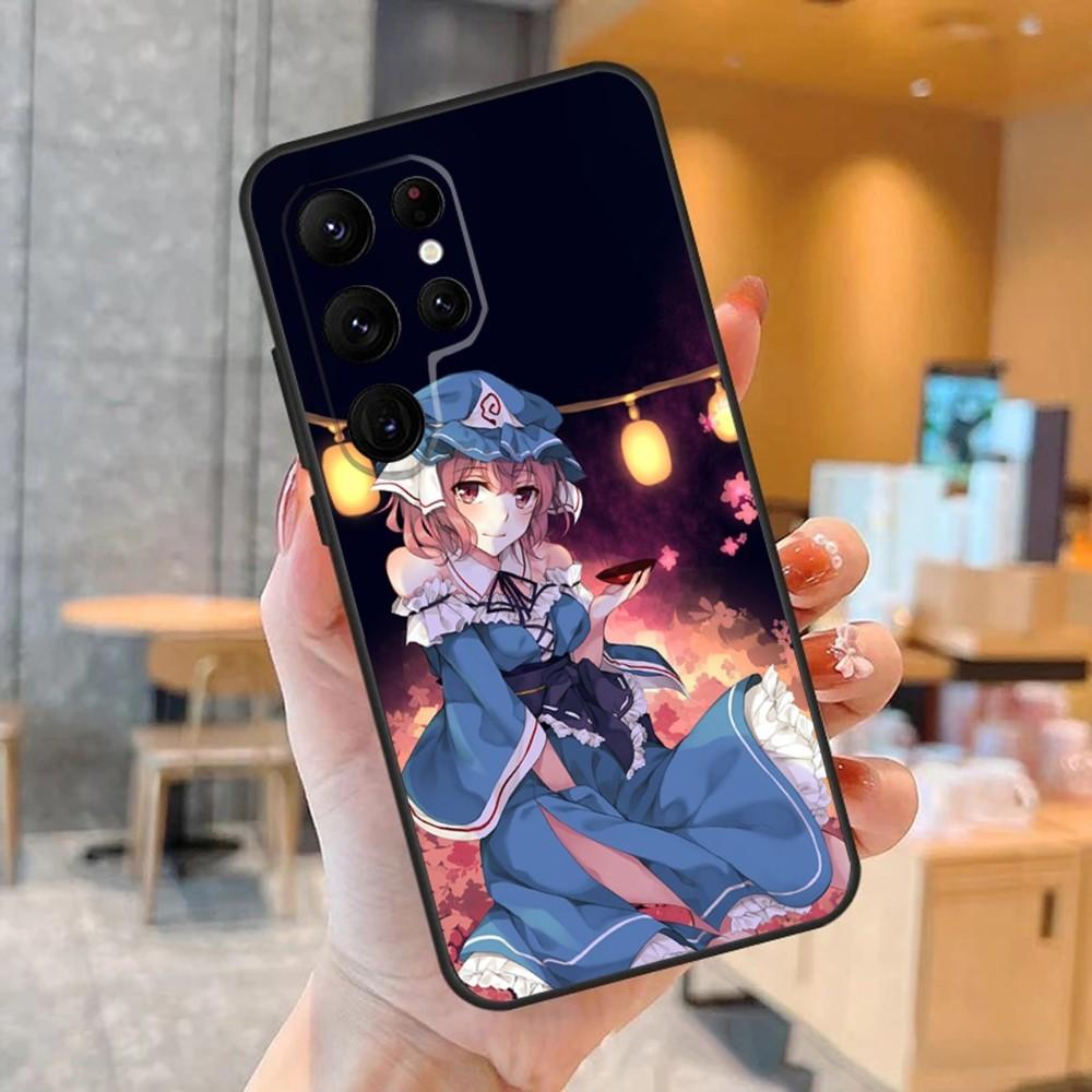 Touhou Project Yuyuko Phone Case For SamsungS24,S23,S22,S21,Ultra Pro S10,S30Plus,S9,20lite Black Cover