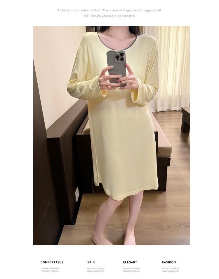 Übergröße Modal Viskose Nachthemd mit Brustpolstern für Frühling und Herbst