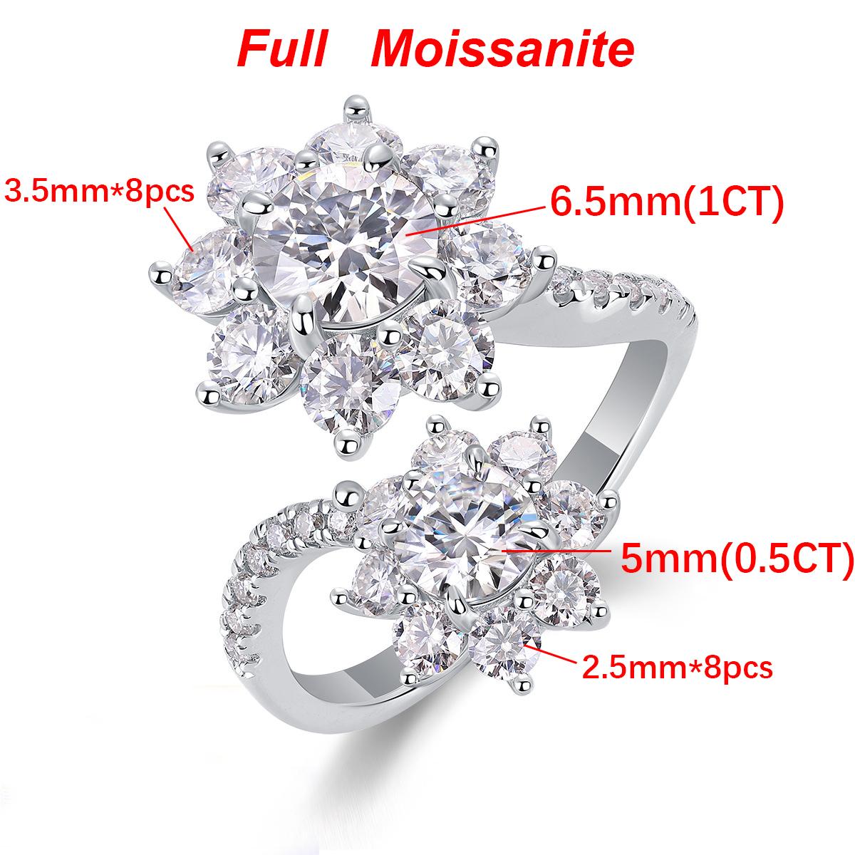 

BXINY Luxury Full Moissanite Rings S925 Silver for Women Double Sun Flowers Adgustable Engagement Wedding Bands Gift Jewelry GRA 9