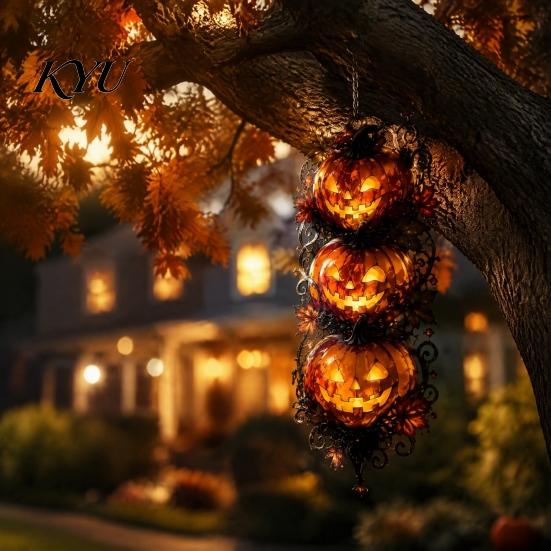 Spooky Theme House Decor Halloween Triple Stacked Jack-o'-Lantern Door Hanger, 2D Pumpkin Wall Hanging Ornament, Souvenir Party Favors Fall Porch for