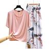 T-shirt girocollo in modal con pantaloni a gamba larga floreali in popeline Set pigiama estivo sottile Tuta casual larga per dormire Loungewear comodo tutto da abbinare