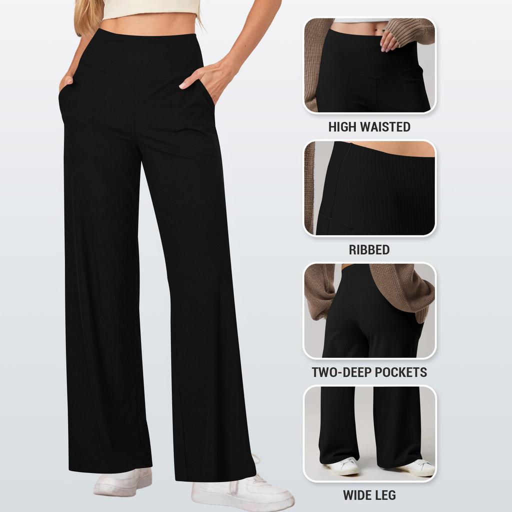 Women’s High Waist Wide Leg Lounge Pants Casual Loose Fit Long Trousers Soft Fabric with Pockets for Daily Wear