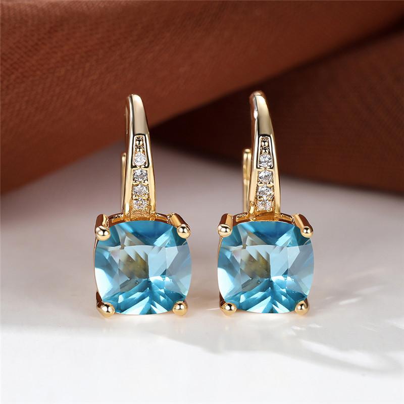 Blue Zircon Square Stone Luxury Crystal Rainbow Hoop Earrings Boho Gold Color Engagement Wedding For Women