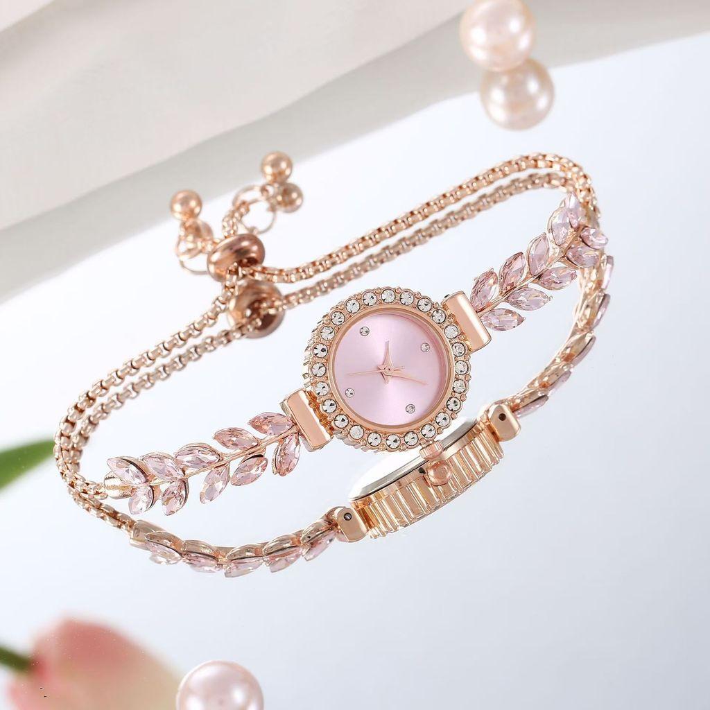 

Ladies Quartz Watch With Crystal Water Diamonds And Adjustable Chain For Casual Wear рожевий